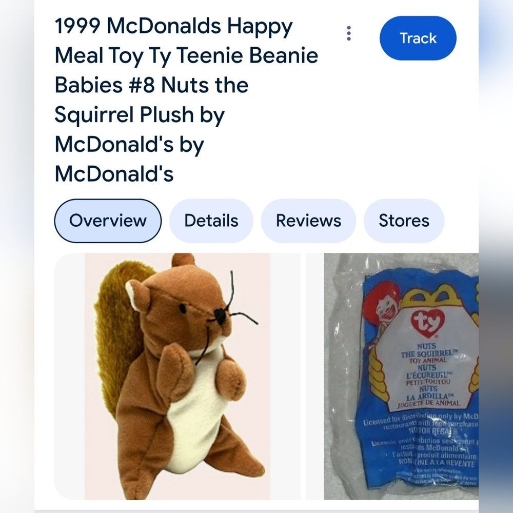 NIP RARE 1999 McDonald's TY Teenie Beanie Babies #8 Nuts The Squirrel Toy